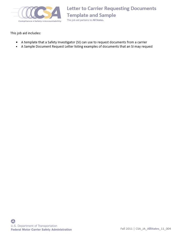 Letter to Carrier Requesting Documents Template and Sample (All States)