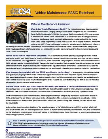 Vehicle Maintenance BASIC Factsheet